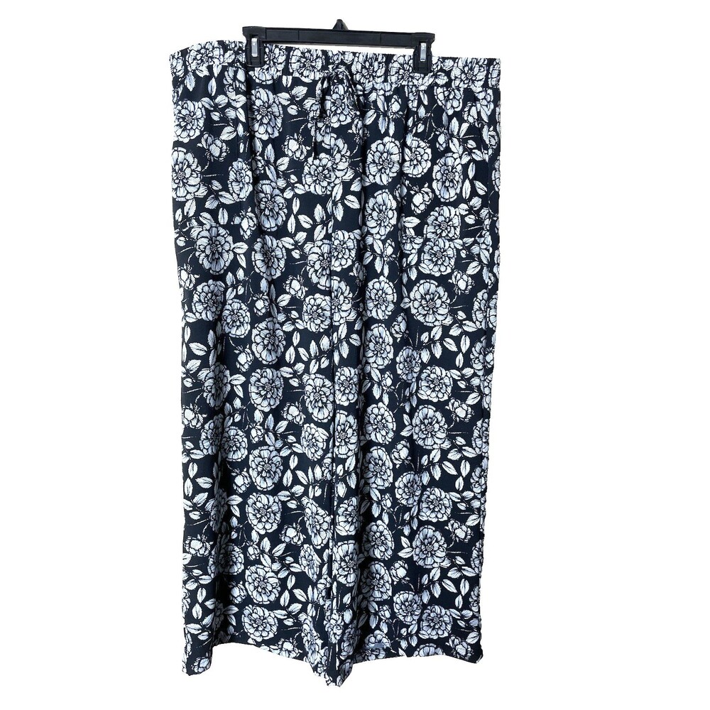Classic Concepts Woman's  Flowy Black /White Floral Wide-Leg Pants Size 3XL